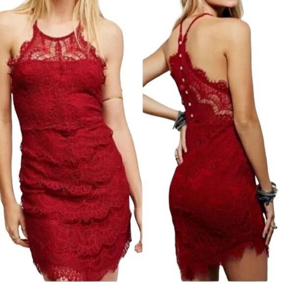 Free People Dresses & Skirts - Free People She's Got It Burgundy Lace Dress